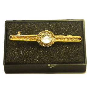 Gold Plated Stock Pin with Clear Moonstone Colour Centre  surrounded with diamontee crystals