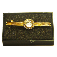 Load image into Gallery viewer, Gold Plated Stock Pin with Clear Moonstone Colour Centre  surrounded with diamontee crystals