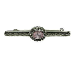 Silver Stock Pin with Kunzite Rose Centre with diamontee crystal surround stock pin