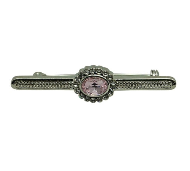Silver Stock Pin with Kunzite Rose Centre with diamontee crystal surround stock pin