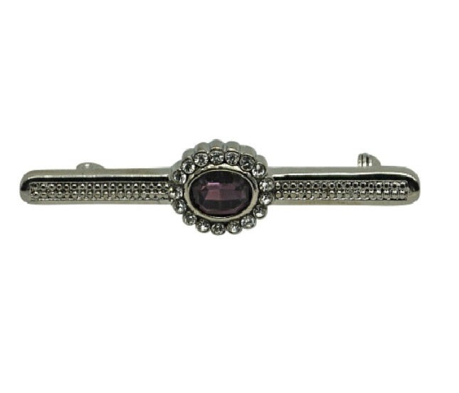 Silver Stock Pin with Amethyst Colour Centre with diamontee crystal surround stock pin